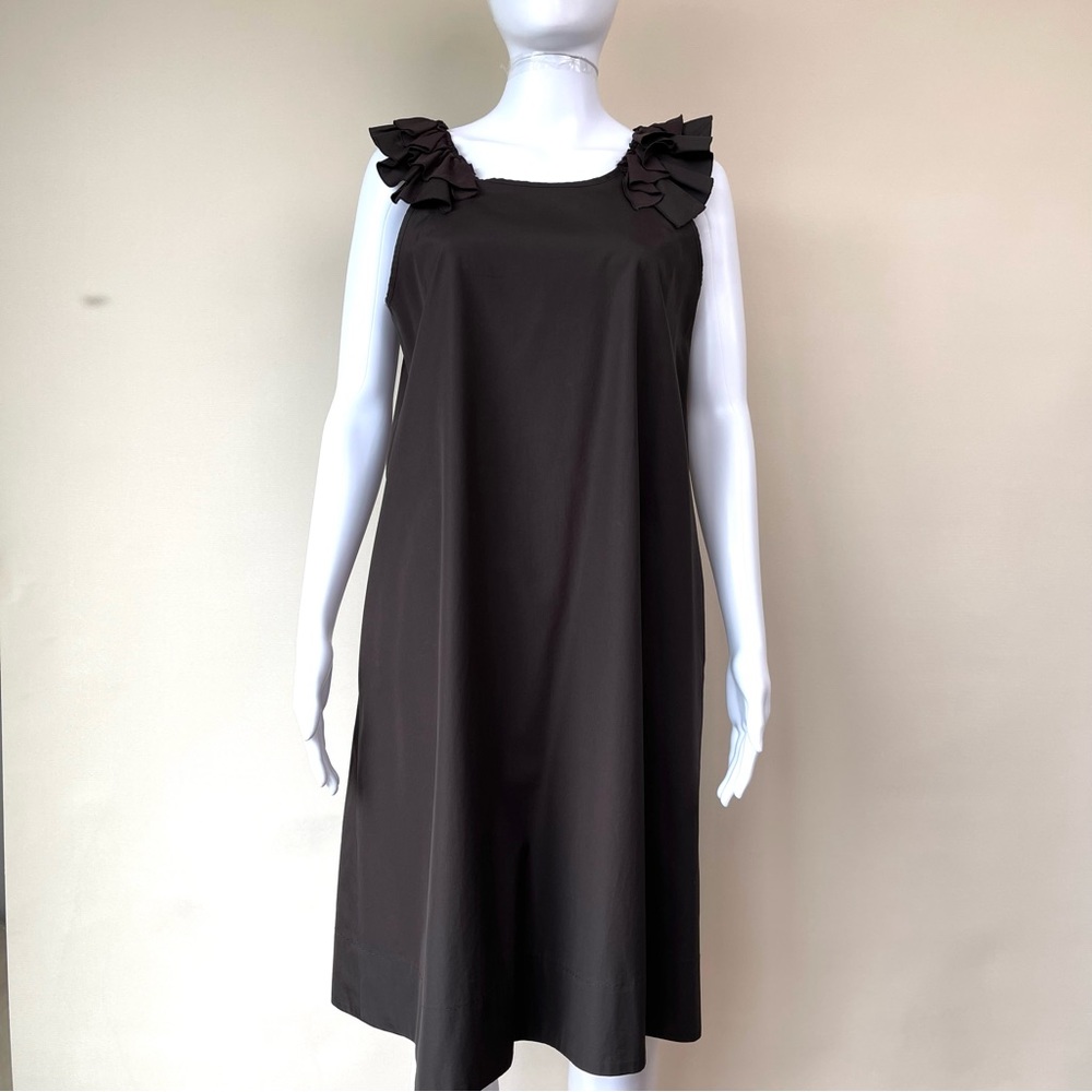 Les Copains Ruffle Brown A Line Dress Cotton 42 M - Picture 6 of 14